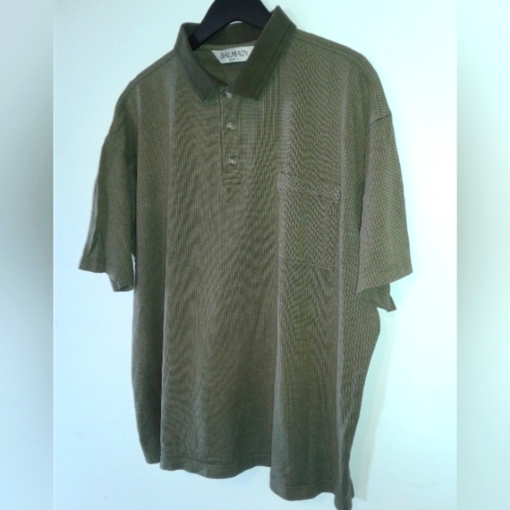 Authentic BALMAIN Paris Pique Pocket Polo Shirt Mens XL Short Sleeve 100% cotton